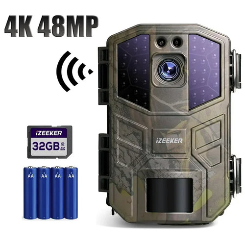 Trail Camera 4K 48MP/30FPS Infrared Night Vision IP66 Waterproof Hunting and Game Camera Outdoor Security monitor(With 4 Batteries & 32GB Card)