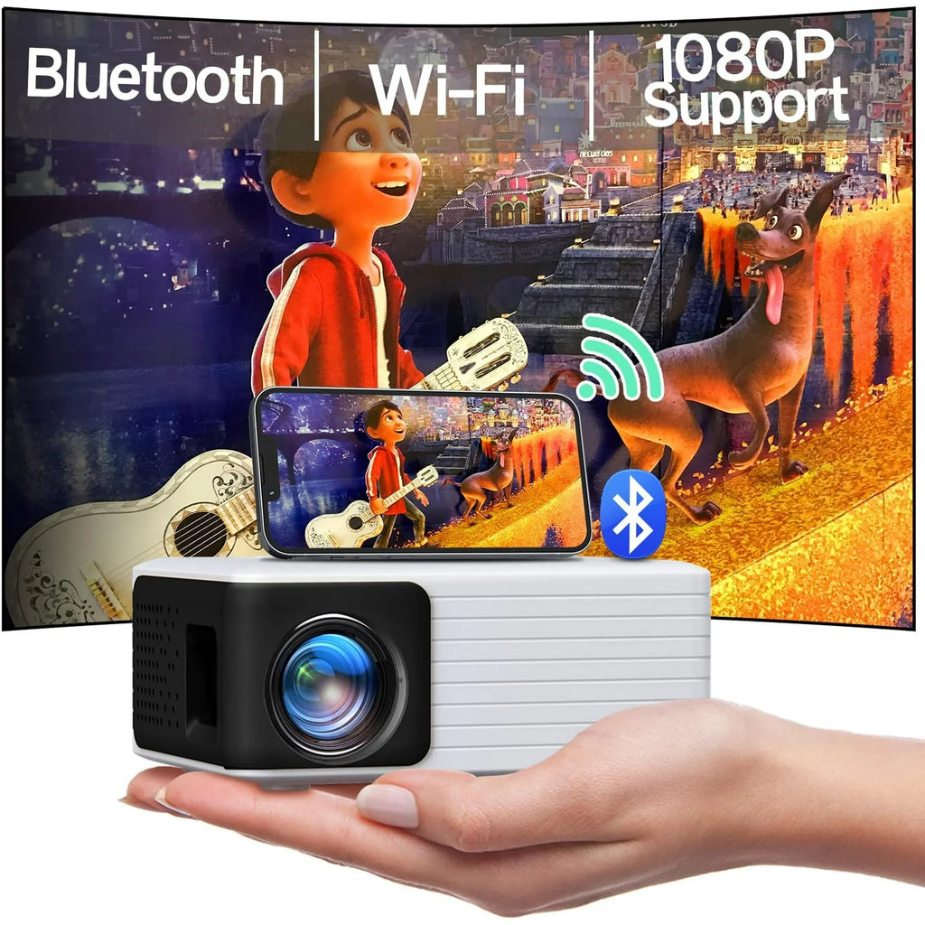 Mini Projector with WiFi Bluetooth, YOTON Portable Projector Full HD 1080P Support, Compatible with PC/Tablet/Fire Stick/iOS and Android Phone, White