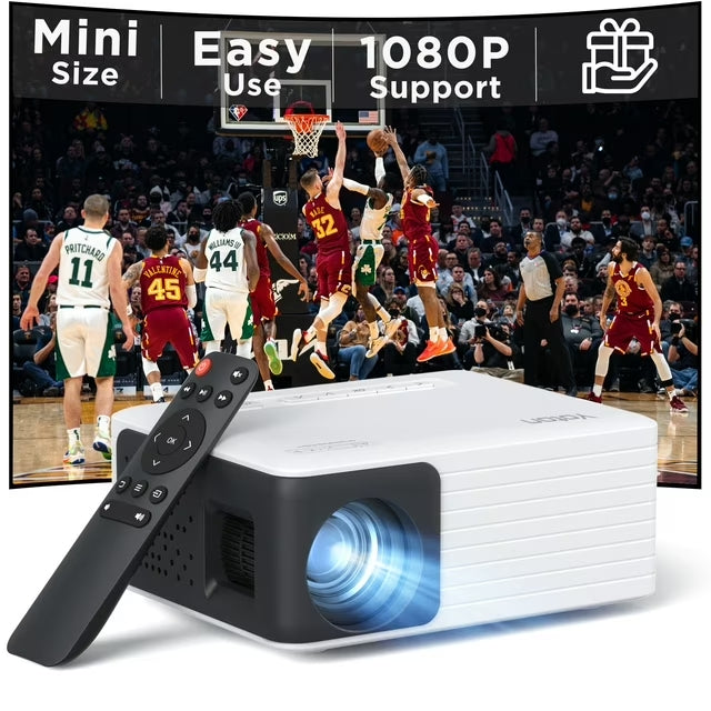 YT Mini Projector with WiFi & Bluetooth, Full HD 1080P Support, LCD, White, 1 Pack