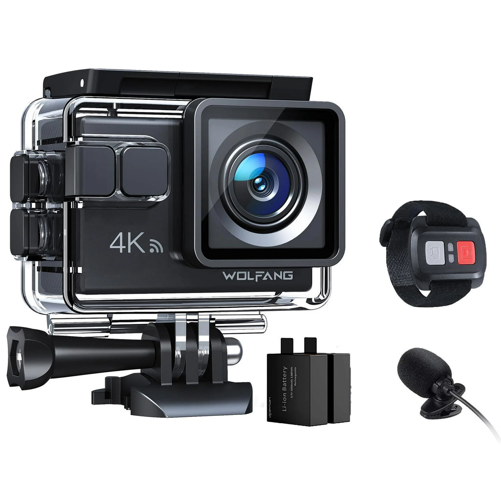 Action Camera 4K 20MP with External Microphone PC Webcam WiFi Vlogging Cam Waterproof Camera