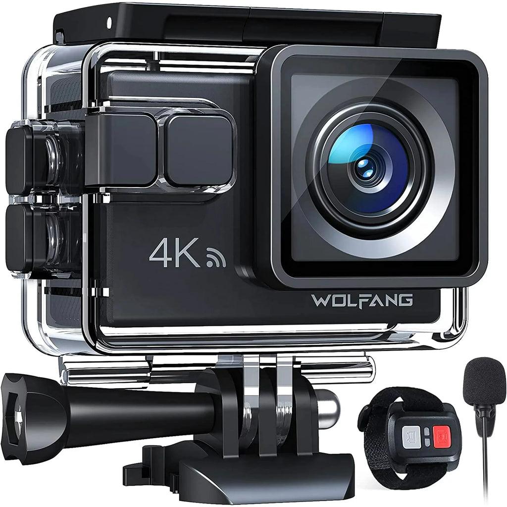 Restored WOLFANG GA100 Action Camera 4K 20MP Waterproof 40M Underwater Camera EIS Stabilization WiFi 170 Wide Angle Helmet Camera (Refurbished)