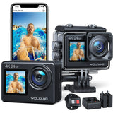Action Camera 4K 24MP, 40M Waterproof Camera 170° Wide Angle EIS Stabilization WiFi Adjustable Wide Angle Helmet Camera