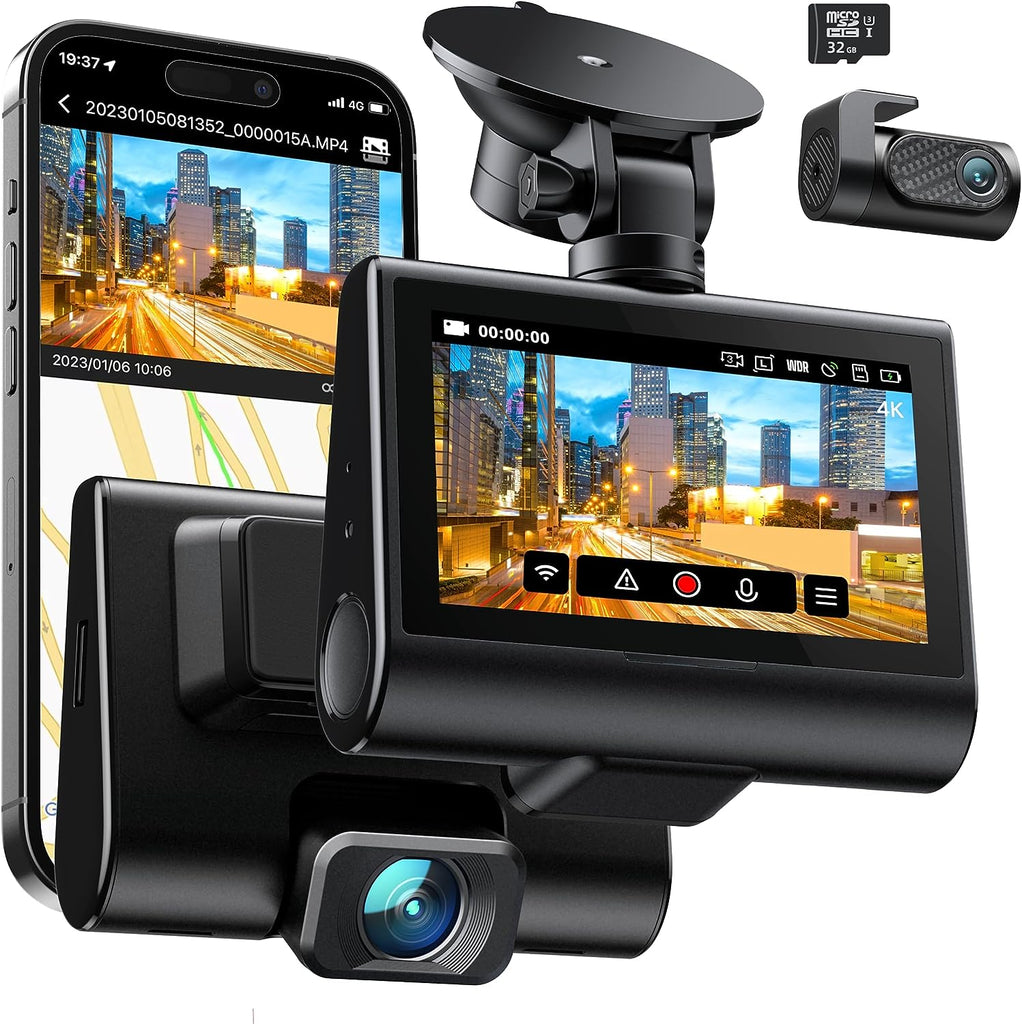 iZEEKER 4K Dash Cam Front and Rear Wi-Fi GPS, 4K+1080P Dual Dash Camera for Cars with 32GB SD Card, 3'' IPS Touchscreen, WDR, Night Vision, Parking Mode, G-Sensor, 2 Mounting Options