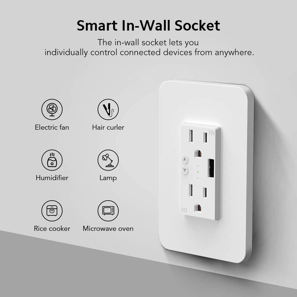Smart Wifi In-Wall Socket with 2 Outlets and 1 USB Port, TECKIN Smart Wall Plug Compatible with Alexa, Google Home, No Hub Required