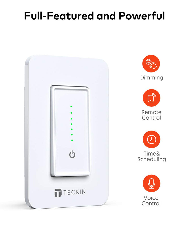 TECKIN Smart Dimmer Switch,Wifi Dimmer Light Switch Work with Alexa and Google Home and Siri,Remote and Voice Control,Schedule and Timer,Single Pole,No Hub Required