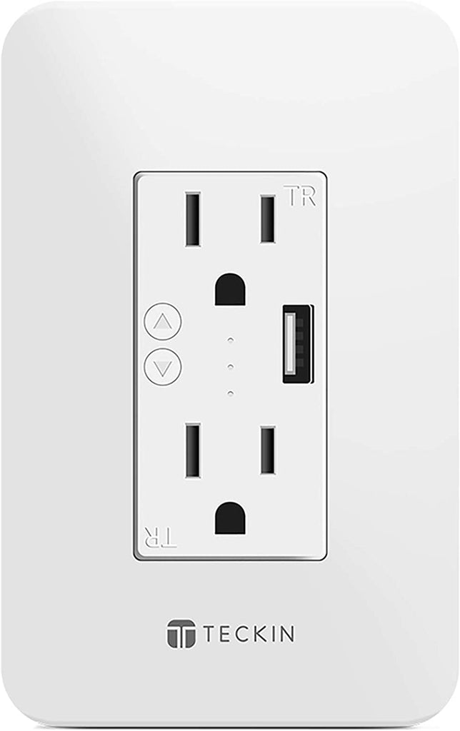 Smart Wifi In-Wall Socket with 2 Outlets and 1 USB Port, TECKIN Smart Wall Plug Compatible with Alexa, Google Home, No Hub Required