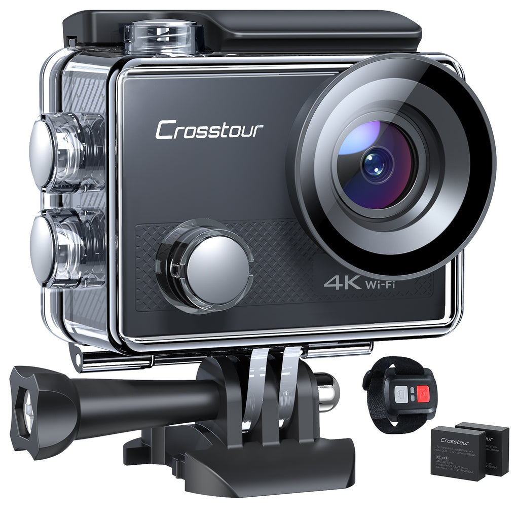 Crosstour Sports Action Camera 4K 20MP WiFi Vlogging Camera Underwater 40M with Remote Control IP68 Waterproof Case