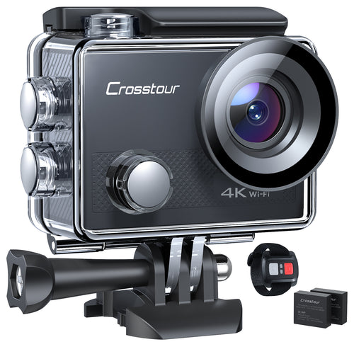 Crosstour Sports Action Camera 4K 20MP WiFi Vlogging Camera Underwater 40M with Remote Control IP68 Waterproof Case