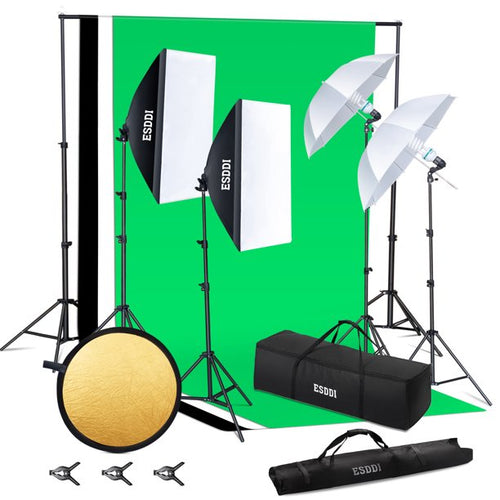 ESDDI Lighting Kit Adjustable Max Size 2.6Mx3M Background Support System 3 Color Backdrop Fabric Photo Studio Softbox Sets