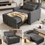 Asofer 3-in-1 Convertible Chair Bed, Pull Out Sleeper Chair with Adjustable Backrest & Side Pocket, Linen Fabric Futon Recliner for Small Space Apartment Office Guest Room, Dark Gray