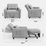 Asofer 3-in-1 Convertible Sleeper Sofa Chair, Adjustable Backrest Futon Couch, Linen Fabric Multi-Functional Recliner Chair Bed, Space Saving Furniture for Living Room Apartment Office, Light Gray
