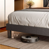 Asofer Queen Upholstered Platform Bed Frame with Channel Tufted Wingback Headboard, Reinforced Steel Slat Support, Gray