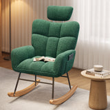 Rocking Chair Clearance, Lofka Accent Chair with Soft Seating and High Backrest, Adjustable Headrest, Green Finish