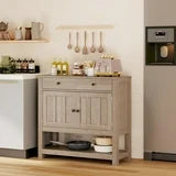 33.5" Farmhouse Buffet Sideboard Cabinet with 2 Drawers & 2 Door & Open Shelf, Coffee Bar for Kitchen, Dining Room, Living Room, Gray