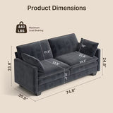 Asofer 75" 2-Seater Modern Overstuffed Cloud Sofa with Double Layer High-Resilience Cushion, Pet & Kid Friendly Corduroy Fabric, Removable Washable, Dark Gray for Living Room & Small Spaces