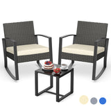 3 Pieces Patio Conversation Set PE Rattan Bistro Chairs Set of 2 with Coffee Table - Beige