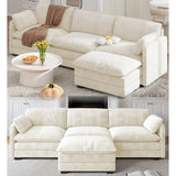 Asofer Comfy Cloud Couch Bed, Modular L Shaped Chenille Deep Seat Convertible Sectional Sofa with Movable Ottoman, 440Ibs Sturdy Frame for Living Room Bedroom Apartment Office, Beige