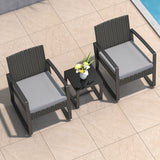 3 Pieces Patio Furniture Set, Rocking Wicker Modern Conversation Set with Tea Table for Home,Lawn,Balcony, Bistro - Gray