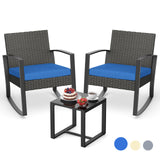 3 Pieces Patio Set Outdoor Wicker Furniture Sets with Coffee Table for Yard，Home,Lawn,Balcony, Bistro(Blue)