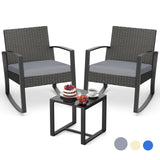 3 Pieces Patio Furniture Set, Rocking Wicker Modern Conversation Set with Tea Table for Home,Lawn,Balcony, Bistro - Gray