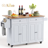 36 "H Wooden Kitchen Island Cart on Wheels with 2 Cabinet and 2 Drawers for Kitchen - White