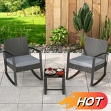 3 Pieces Patio Furniture Set, Rocking Wicker Modern Conversation Set with Tea Table for Home,Lawn,Balcony, Bistro - Gray