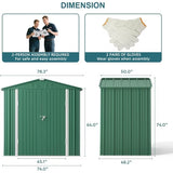 Outdoor Storage Shed 6 x 4 t（24.6 sq. ft.）Metal Garden Shed with Double Lockable Doors,for Backyard Patio Lawn-Green
