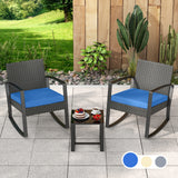 3 Pieces Patio Set Outdoor Wicker Furniture Sets with Coffee Table for Yard，Home,Lawn,Balcony, Bistro(Blue)