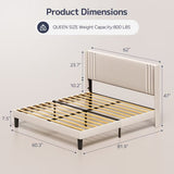 Asofer Queen Size Platform Bed Frame with Tufted Headboard, Steel Slat Support System, Beige