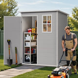 Asofer 5x3 FT Resin Outdoor Storage Shed, All-Weather Waterproof Utility Shed with Lockable Door, Lightweight Resin Tool Shed for Backyard Patio Garden Lawn, Gray