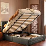 Jolifa Full Lift Up Storage Bed, Full Size Bed Frame with Upholstered Panel Wingback Headboard - Gray