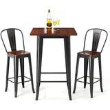 ar Table Set with 1 Solid Wood Table and 2 Height Counter Back Stools