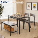 Asofer Small Kitchen Table Sets with Dining Chairs, Dining Table Set for 4 with Bench for Breakfast Nook, Small Space, Grey
