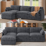 L Shaped Sofa Couch, Modular Comfy Chenille Deep Seat Sofa with Movable Ottoman for Living Room, Apartment, Dark Gray
