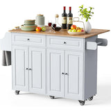 Lofka 52" Kitchen Island with Storage on Wheels w/Drop-Leaf, Rolling Kitchen Cart Island, Spice Rack