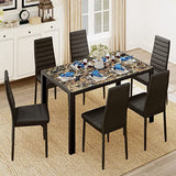 Dining Table Set for 6, 30 Inch Kitchen Table Set with 6 Back Chairs