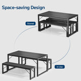 3 Piece Dining Table Set For 4, Asofer Dining Set With 2 Benches For Kitchen Living Room,Small Space, Black
