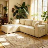Sofa Couches, Lofka 105" L Shaped Sectional for Living Room, No Assembly Boneless Deep Seat, Beige Corduroy