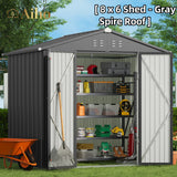 8' x 6' Metal Outdoor Storage Shed with Double Lockable Doors - Gray