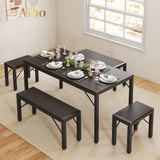 63" Dining Table Set for 6, Kitchen Table with 2 Stools & 2 Benches, Dining Room Set for Small Spaces - Black