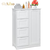 Bathroom Storage Wooden 4 Drawer Cabinet Cupboard 2 Shelves Freestanding - White