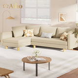 68" L L-shaped Sofa with 4 Comfortable Pillows for Living Room, Apartment, Studio, Office - Beige