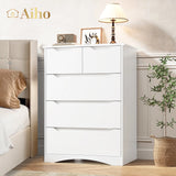 5 Drawer Dresser with Large Storage Capacity and Embedded Handle - White