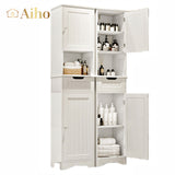 67" Bathroom Storage Cabinet with Acrylic Doors & Open Shelves, Linen Cabinet for Bathroom, Freestanding - White