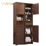 67" Bathroom Storage Cabinet with Acrylic Doors & Open Shelves, Linen Cabinet for Bathroom, Freestanding - Brown