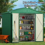 8' x 6' Metal Outdoor Storage Shed with Double Lockable Doors - Green