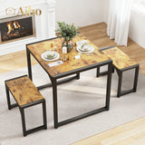 25.6" Dining Table Set for 2, Kitchen Table with 2 Stools, Dining Room Set for Small Spaces - Brown