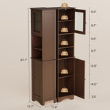 67.1 " Bathroom Storage Cabinet with Open Shelves, Linen Cabinet for Bathroom, Freestanding - Brown