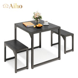 25.6" Dining Table Set for 2, Kitchen Table with 2 Stools, Dining Room Set for Small Spaces - Black