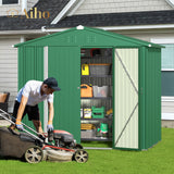 8' x 6' Metal Outdoor Storage Shed with Double Lockable Doors - Green